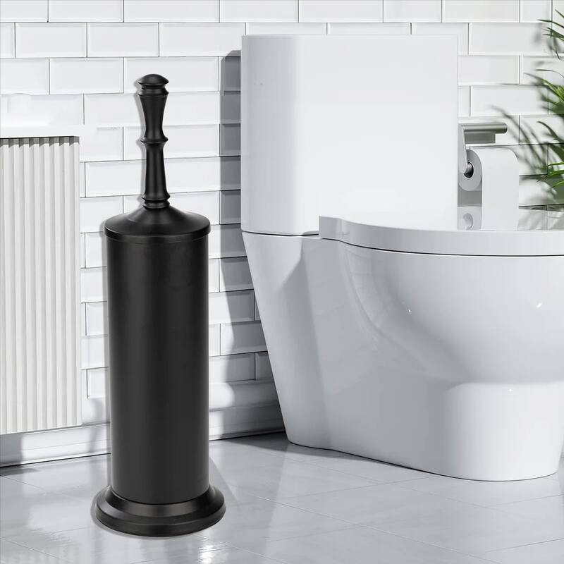 16" Tall Black Toilet Brush Set with Holder
