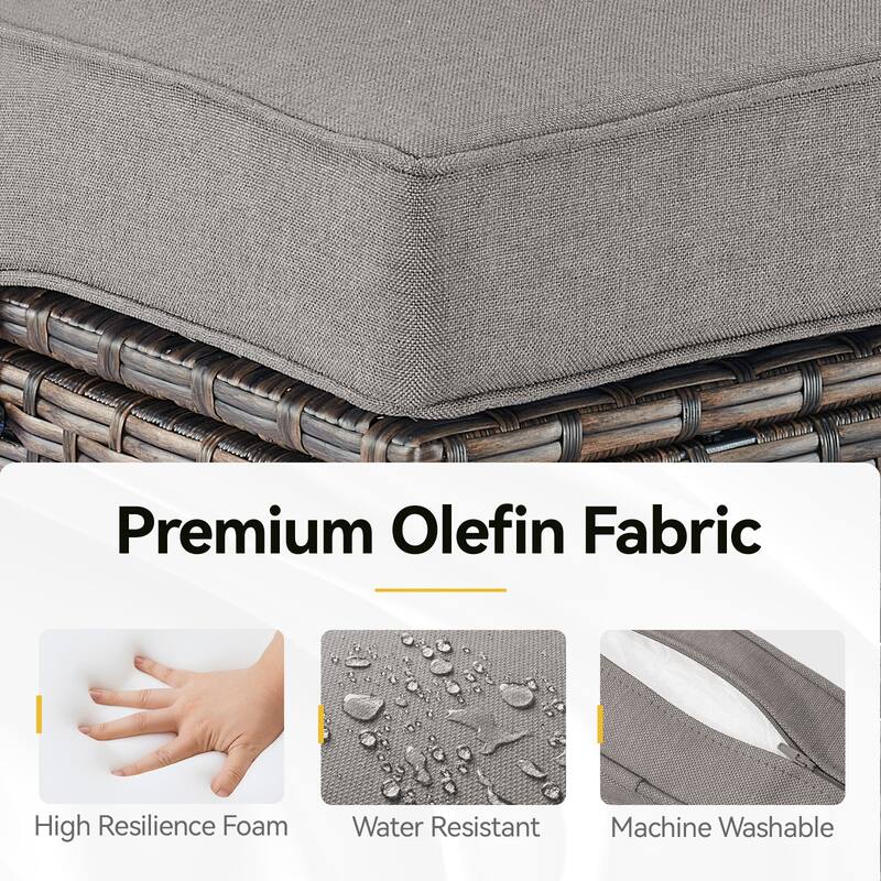 2 Pieces Patio Rattan Ottomans with cushions