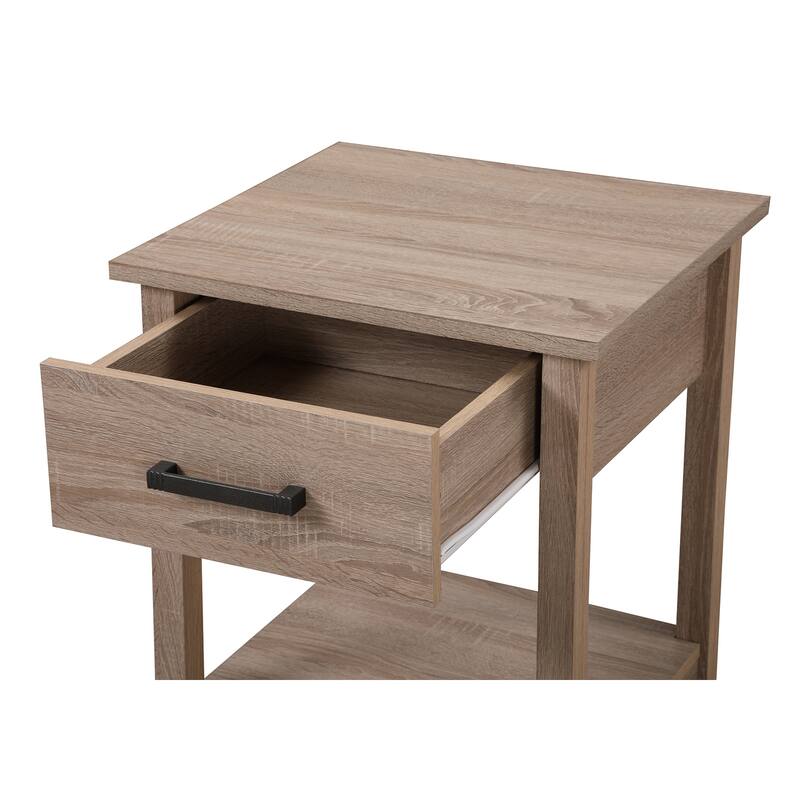 1-Drawer Sandalwood Nightstand with Open Shelf, 24 Inch Ready to Assemble Wood Bedside Table for Storage