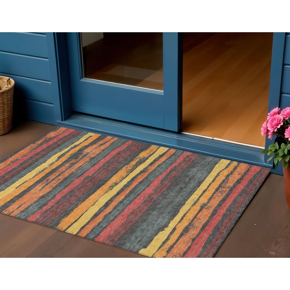 HomeRoots Striped Transitional Rectangle Outdoor Rug