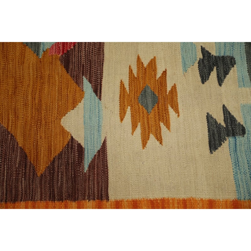 Hand Woven Oriental 100% Wool Carpet Southwestern Tribal Multi-Colored Kilim Area Rug - 9' 10'' X 6' 8''