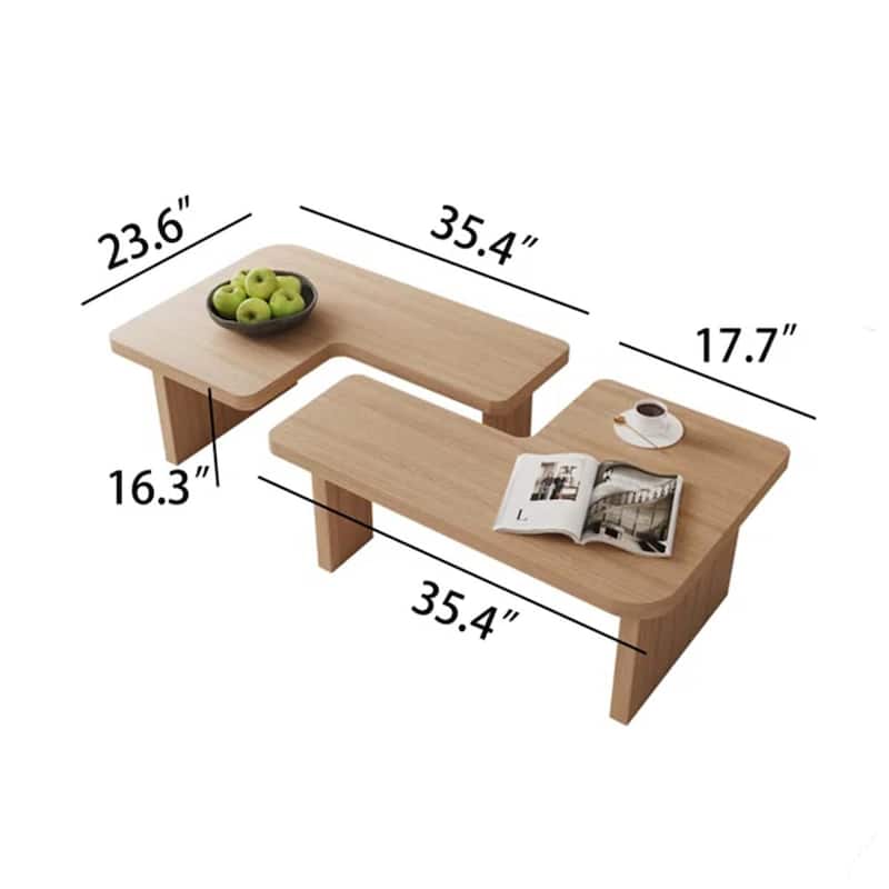 Modern Wood Coffee table, Mid Century Wood Side Table for Living Room, 2 Pieces
