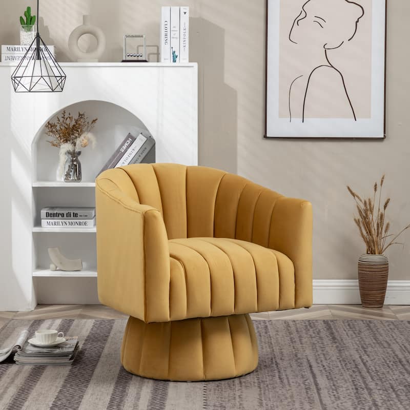 SEYNAR Modern Glam Velvet Upholstered Round Swivel Accent Arm Barrel Chair for Living Room