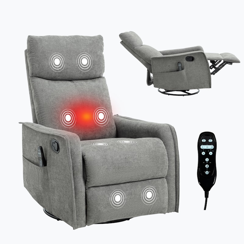 Roomfitters Swivel Rocker Recliner Chair, Manual Fabric Massage Armchair with Heat and 360-Degree Motion, Living Room - Grey