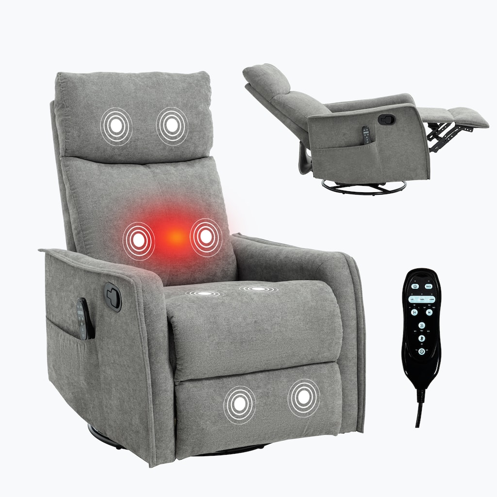 Roomfitters Swivel Rocker Recliner Chair, Manual Fabric Massage Armchair with Heat and 360-Degree Motion, Living Room