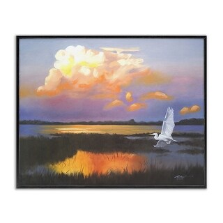 Stupell Egret Over Cloudy Reflection Framed Giclee Art Design By D ...