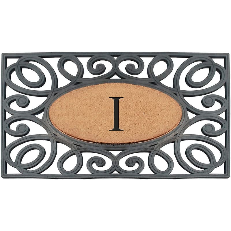 A1HC Rubber and Coir Elegant Circles Monogrammed Double Door Doormat 23"X38" - 23"X38" Black - I