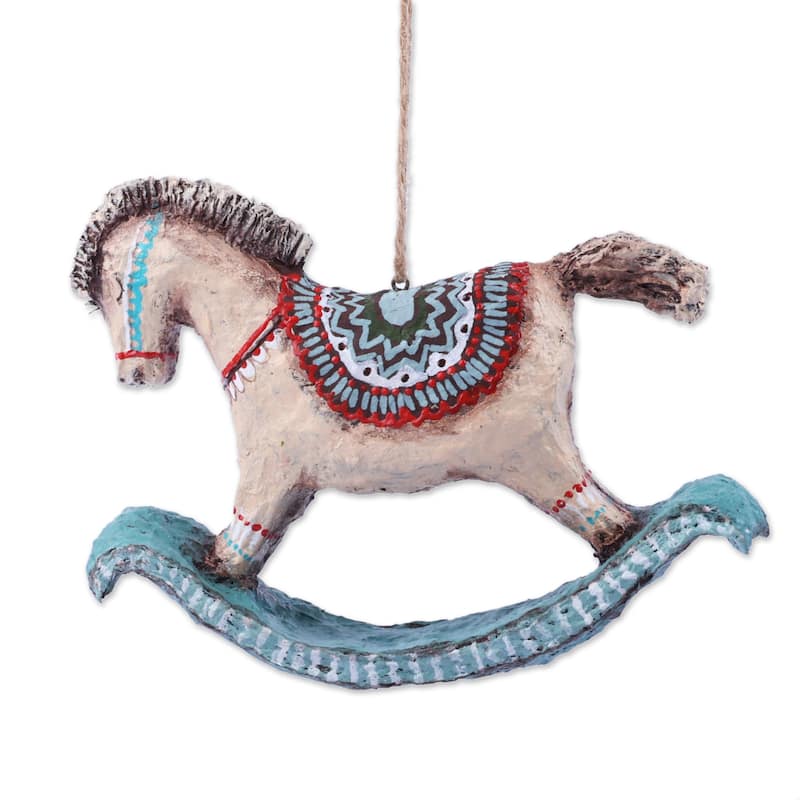Novica Handmade Sweet Rocking Horse Papier Mache Ornament