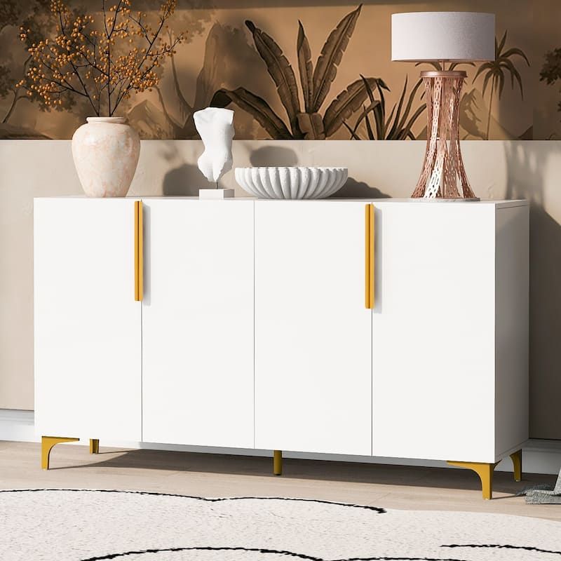 A Glossy Finish Light Luxury Storage Cabinet, Adjustable, Suitable for Living Room, Study, Hallway. - White