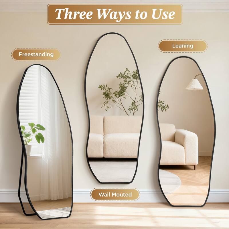 Aluminum Alloy Irregular Full-Length Floor Mirror-Freestanding, Wall-Mounted or Leaning - 24x63