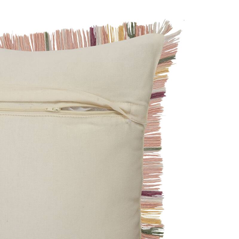 20" Pink and Green Plaid Square Throw Pillow with Fringes