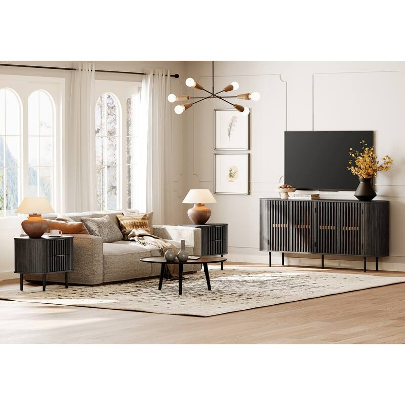 WAMPAT 3 Piece Fluted Buffet Cabinet and Nightstand