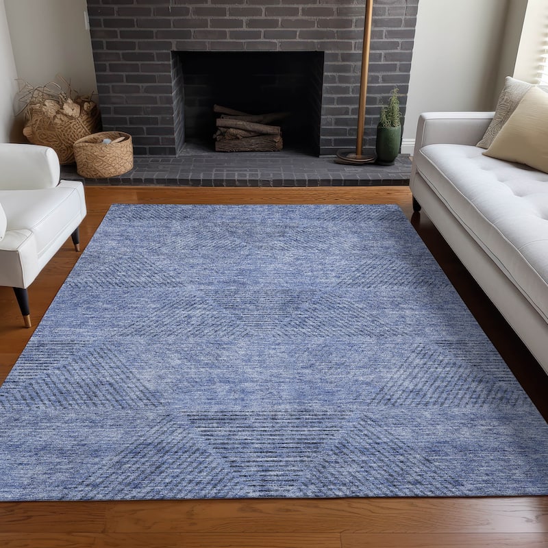 Premium Washable Super Soft Mid Century Modern Mayfield Rug - Blue - 10' x 14' - Rectangle