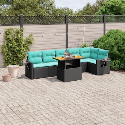 vidaXL Patio Sofa Set with Cushions Outdoor Furniture 7 Piece Poly Rattan - 24.4 x 24.4 x 27.2