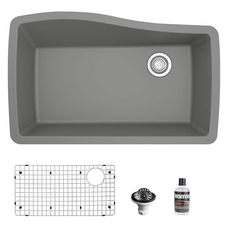 Karran Undermount Quartz Composite 33 in. Single Bowl Kitchen Sink with Accessories