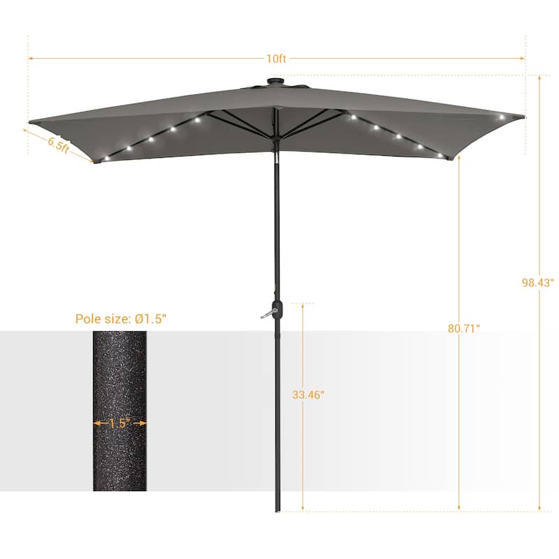 Bonosuki 10 x 6.5ft LED Patio Rectangular Umbrella Outdoor Market Umbrella Aluminium/Steel with Tilt and Crank