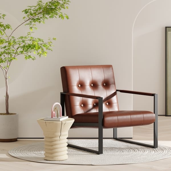 HOMCOM Retro PU Leather Accent Chair With Armrests - Brown, Tufted Design For Living Room-750922