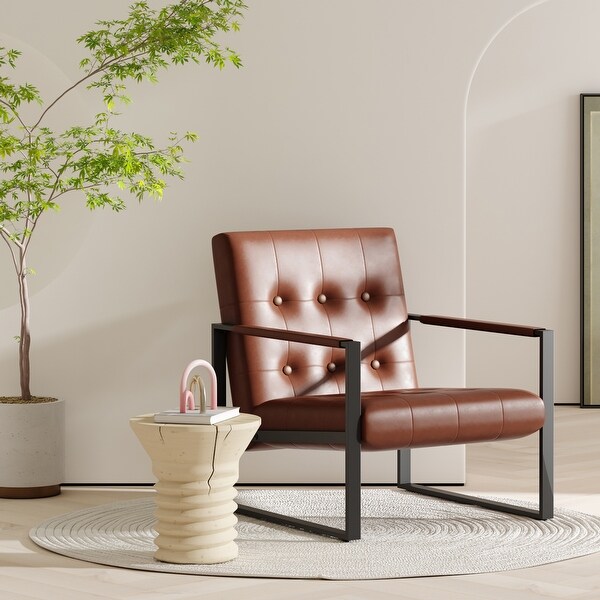 Mid Century Style Faux Leather Accent Chair Armchair with Steel Frame Modern Single Sofa Chair for Living Room Bedroom Office On Sale Bed Bath Beyond 36196504