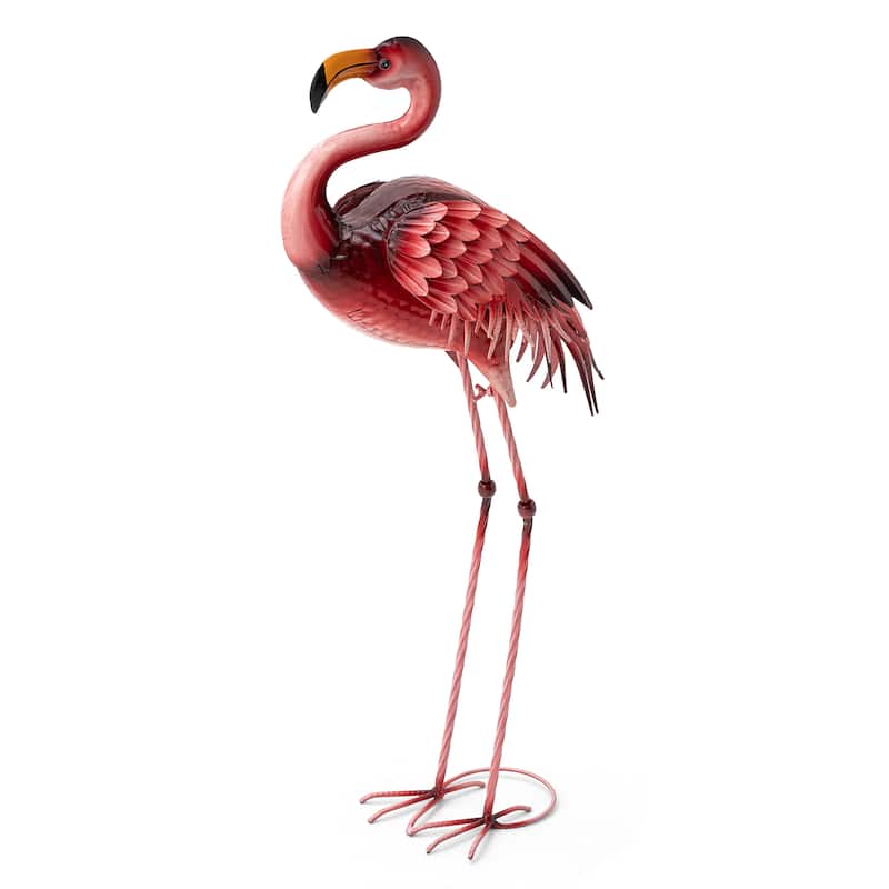 Glitzhome Metal Standing Crane Flamingo Garden Statue with Stakes Yard Art Sculpture Porch Decor