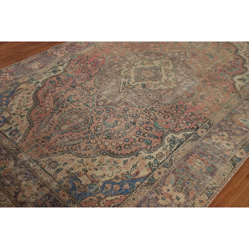 Traditional Tabriz Persian Vintage Rug Hand-Knotted Wool Carpet - 6'6" x 9'8"