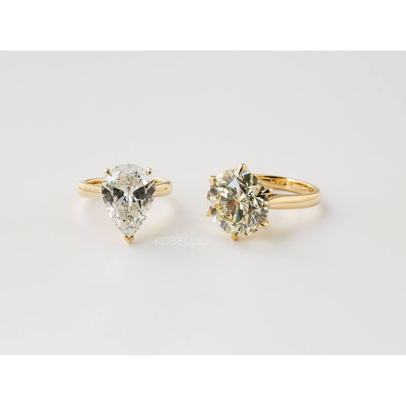 Kobelli 5.84 Carat Natural Diamond GIA Certified 14k Yellow Gold Pear Solitaire Cathedral One-of-a-Kind Ritz Engagement Ring
