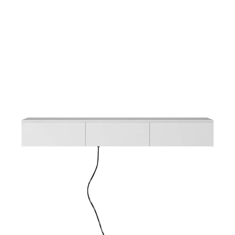 Modern Floating Wall-Mounted TV Cabinet, for 55, 60, and 65 Inch TVs, with 16-Color LED Lighting, for Living Rooms, White