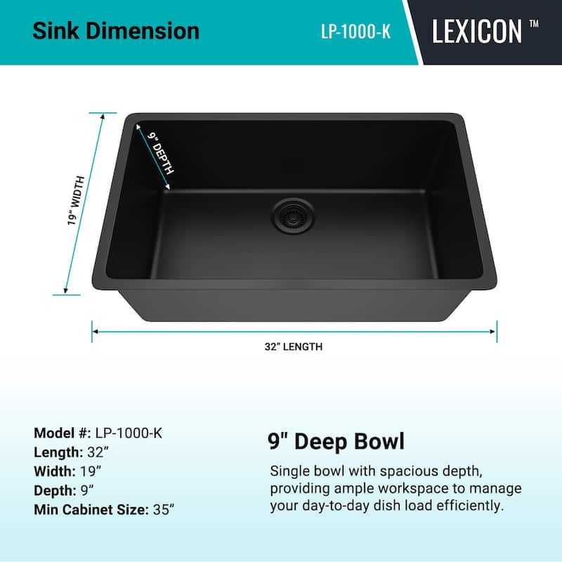 Lexicon Drop-In Quartz 32 Inch Single Bowl Kitchen Sink Kit