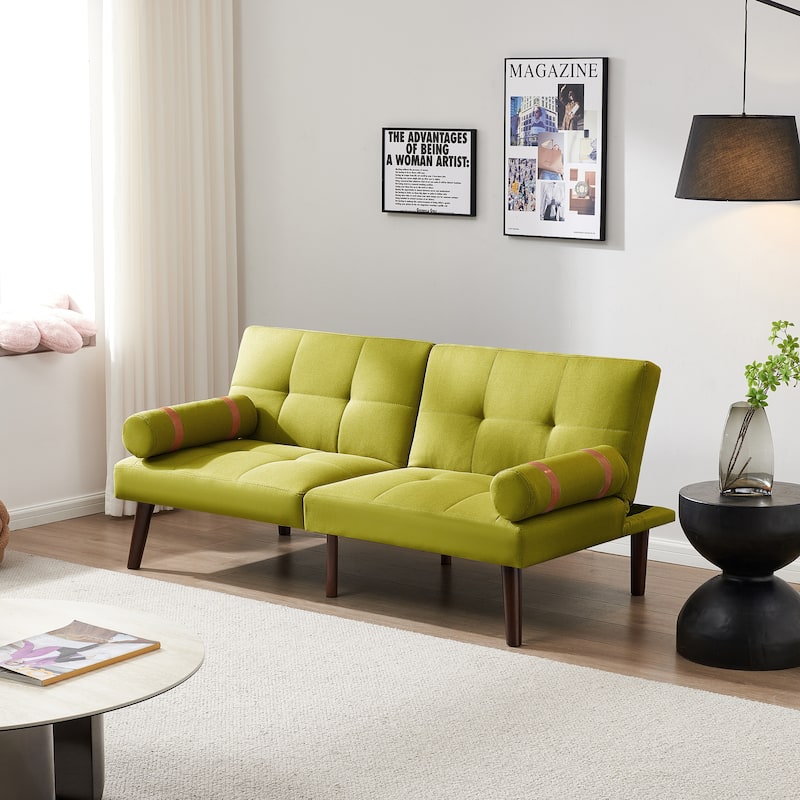 Convertible Sofa Bed Futon with Solid Wood Legs Linen Fabric