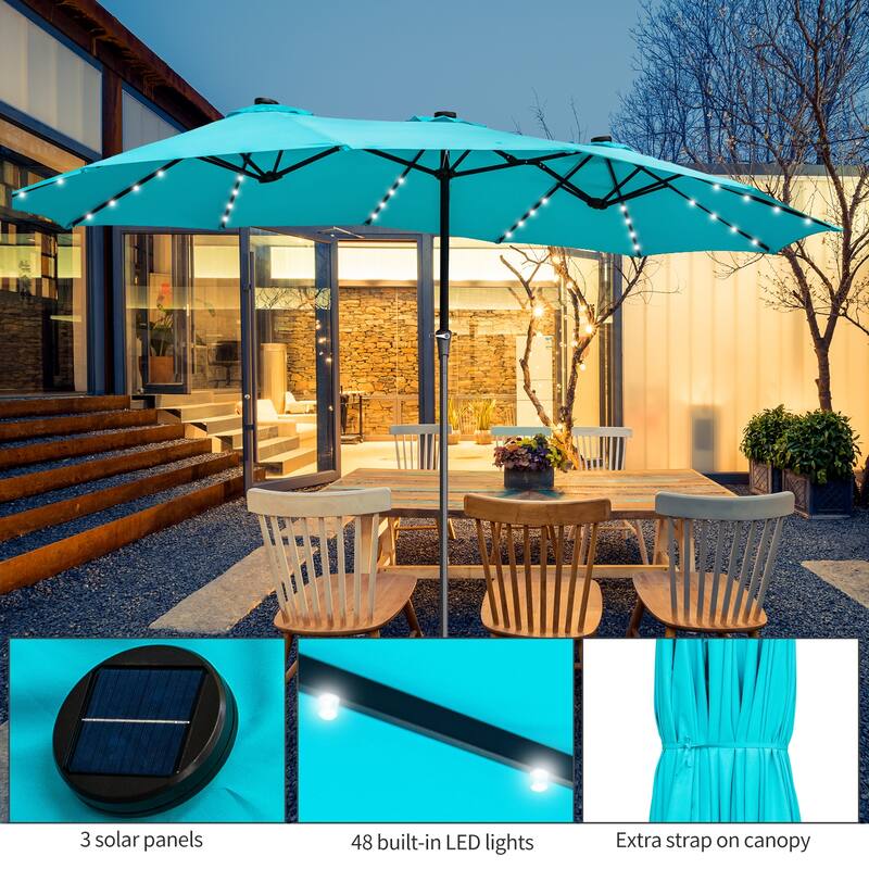Ainfox 15-foot Double-sided Solar LED Lighted Patio Umbrella