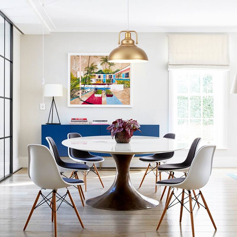 1 - Light Modern Industrial Plug-In Pendant Light with Metal Dome Lampshade