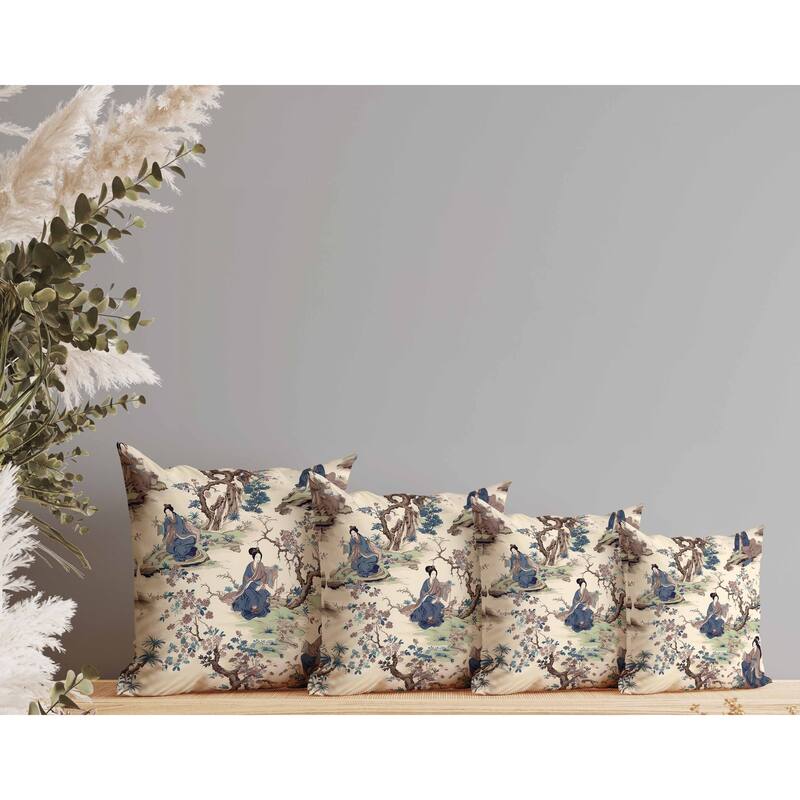 Imperial Palace Garden Indoor/Outdoor Reversible Throw Pillow Blue and Brown