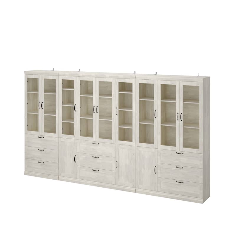 Bookcase Cabinet with Glass Doors and Drawers Multi-Purpose Storage Display Hutch for Living Room or Dining Room