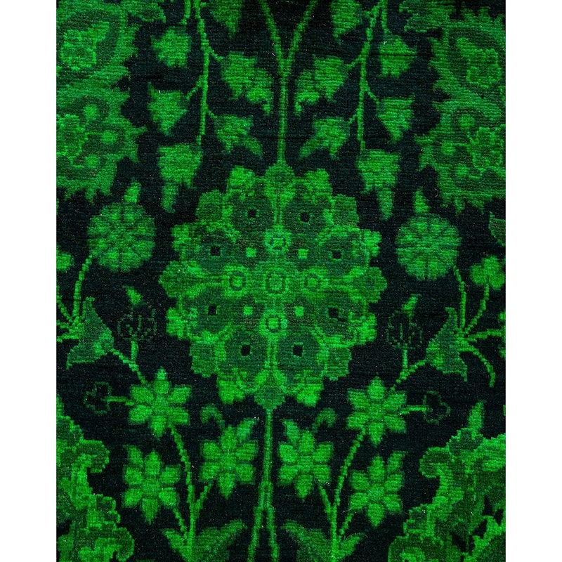 Overton Hand Knotted Wool Vintage Inspired Modern Contemporary Overdyed Green Runner Rug - 3' 0" x 8' 1"