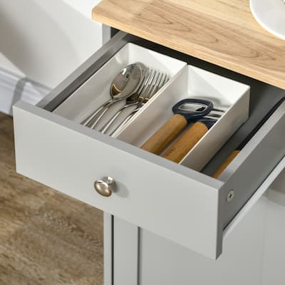 Sideboard Buffet Cabinet with Drawers, Rubberwood Top & Adjustable Shelves, Grey