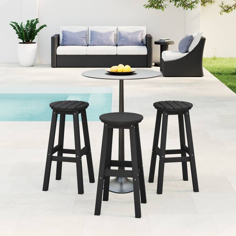 Laguna Hdpe All Weather Outdoor Patio 29" Round Bar Stool (Set Of 3) - Black