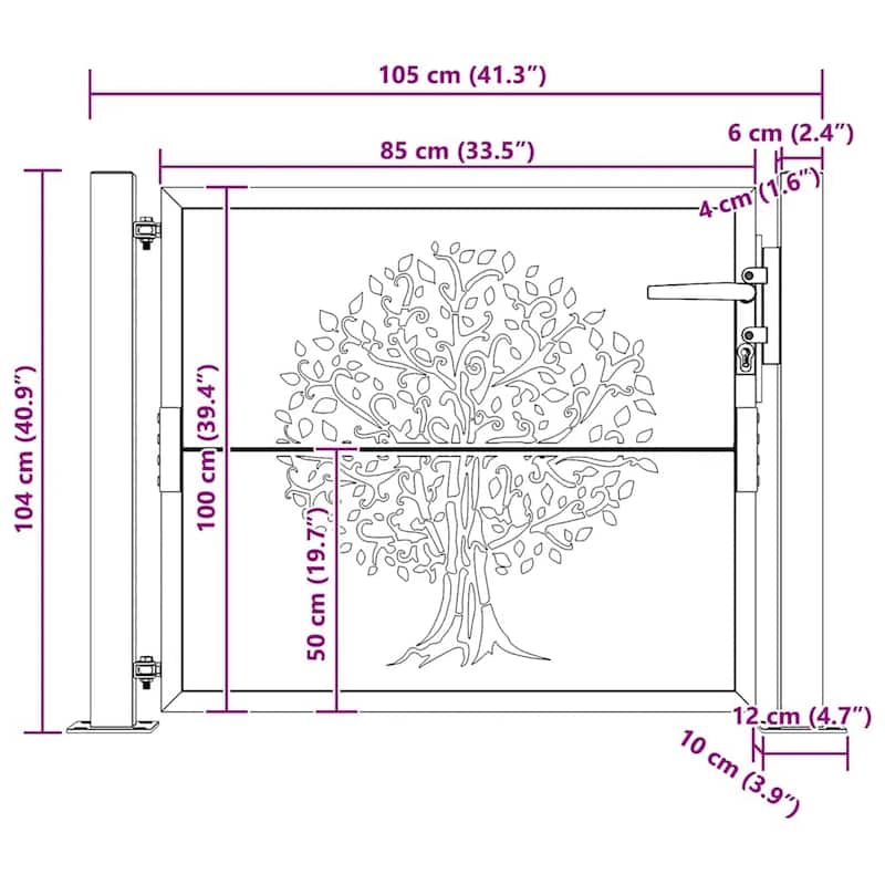 vidaXL Garden Gate Decorative Door Outdoor Fence Corten Steel Bamboo Design
