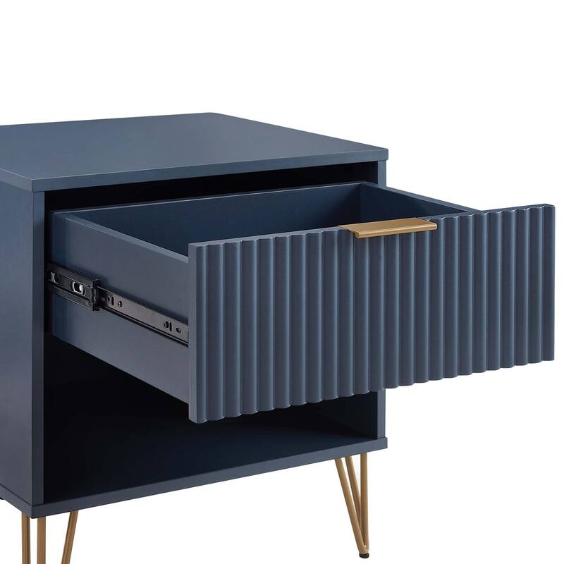 20" Fluted Nightstand with Single Drawer and Metal Legs Modern Design