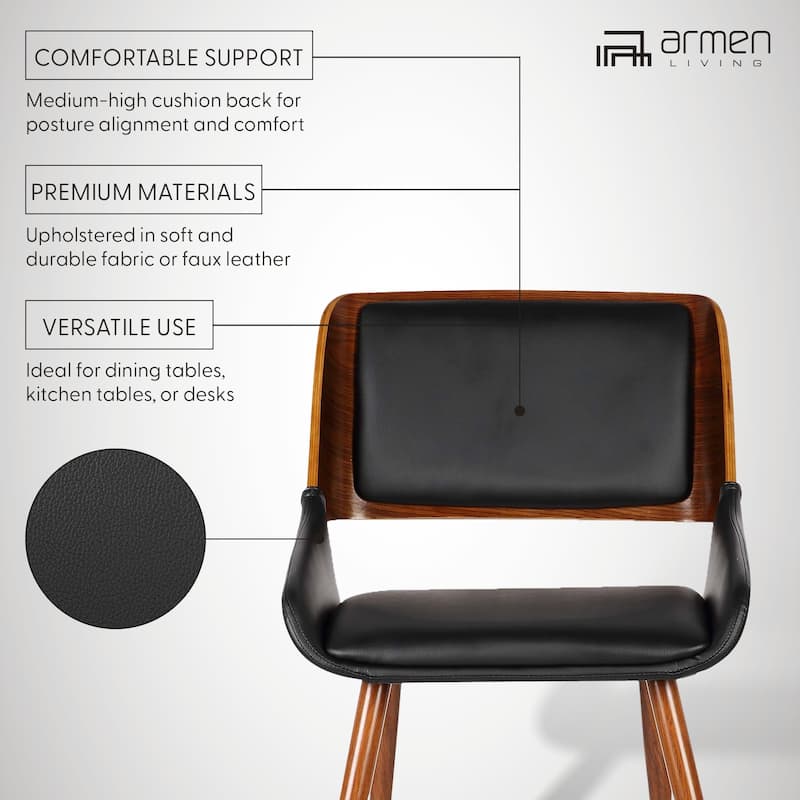 Armen Living Panda Walnut Wood Mid-Century Dining Chair