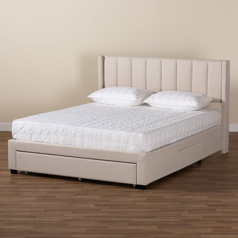 Coronado Mid-Century Modern & Transitional Fabric Storage Platform Bed with 3 Drawers