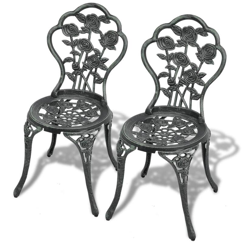 vidaXL Bistro Chairs Outdoor Garden Seating Patio Furniture 2 Pcs Cast Aluminum - 19.3 x 16.1 x 32.1