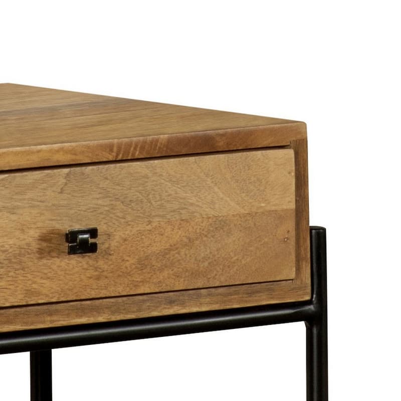18 in. Brown and Black Square Wood End Table with Storage Drawer for Convenience