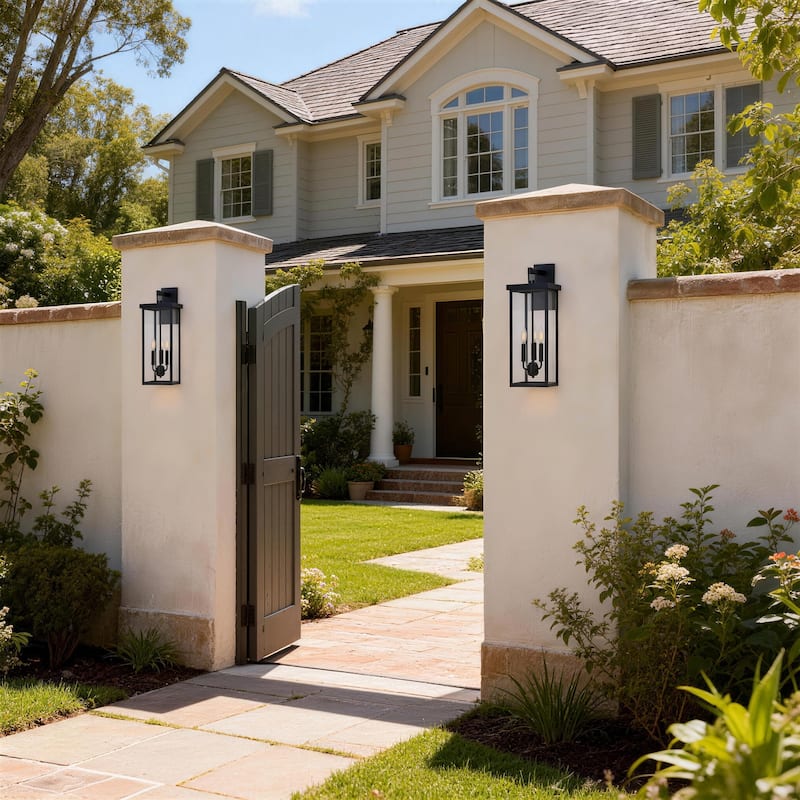 3-light Metal Outdoor Wall Sconce Candle Bulb Lantern(2-pack)