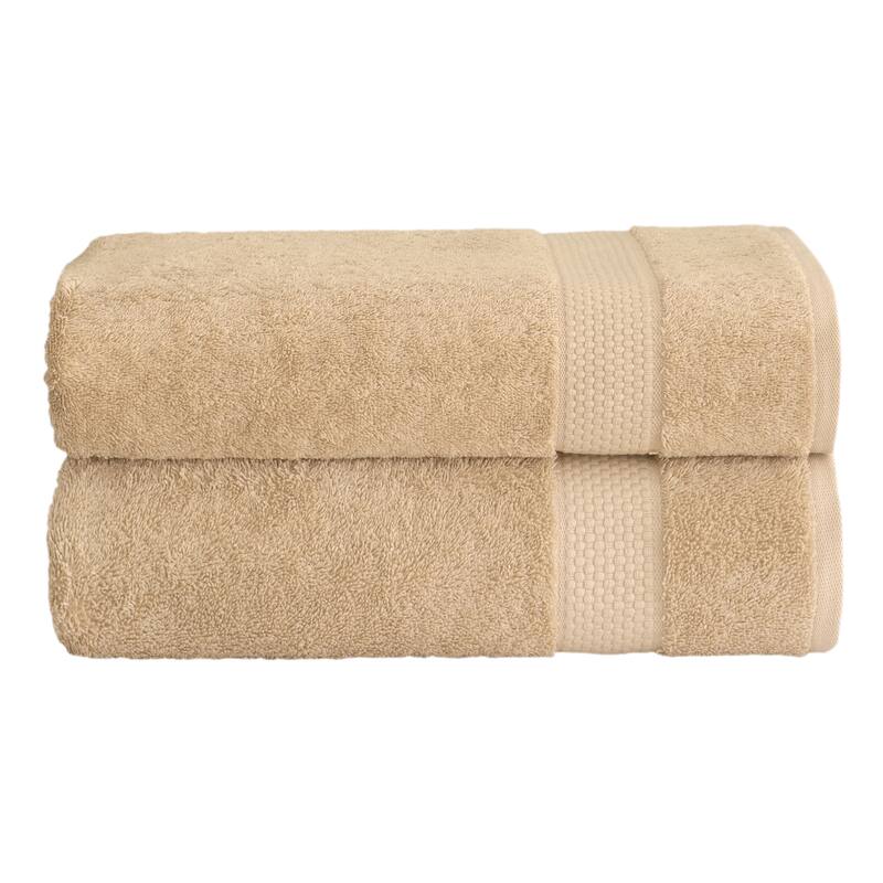 Authentic Hotel and Spa 100% Aeagean Long Staple Turkish Cotton STARLIGHT Terry Bath Towels (Set of 2) - Sesame