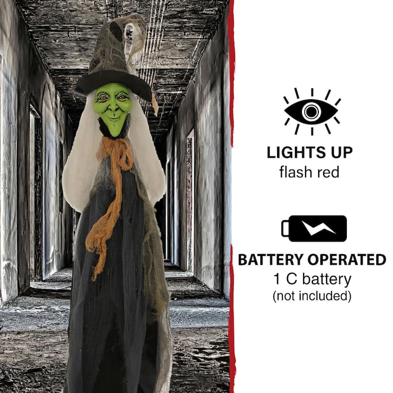 Haunted Hill Farm 2.5-ft. Staked Witch, Indoor/Covered Outdoor Halloween Decoration, LED Red Eyes, Battery-Operated