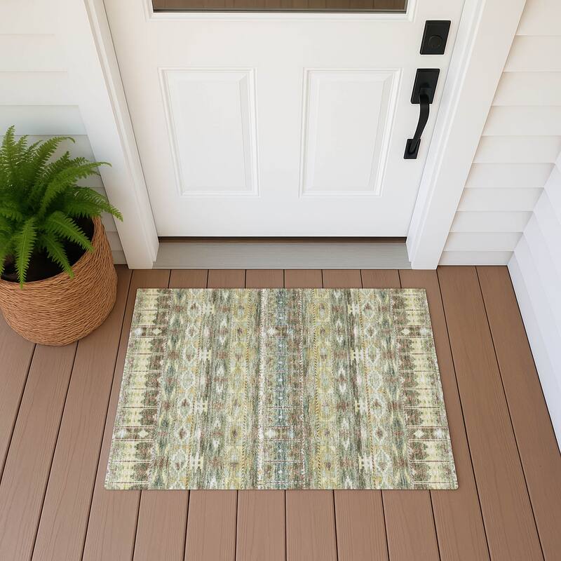Machine Washable Indoor/ Outdoor Global Haswell Chantille Rug - Aloe - 1'8" x 2'6"