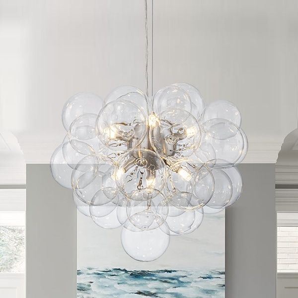 Glam 6-Light Dimmable Cluster Glass Globe Bubble Chandelier - On