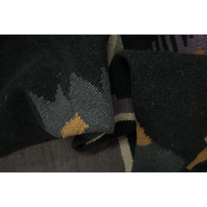 Hand Woven Oriental 100% Wool Carpet Southwestern Tribal Black Kilim Area Rug - 10' 2'' X 9' 10''