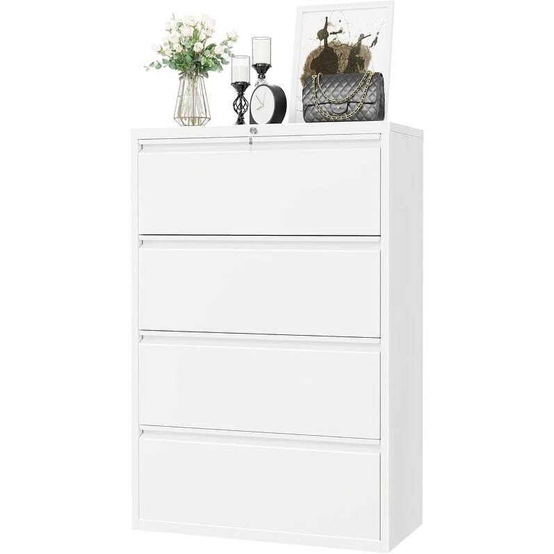 4 Drawer Metal Lateral Filing Cabinet with Lock