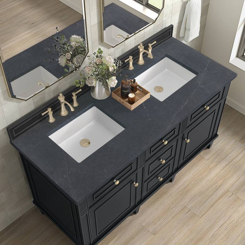 James Martin Vanities Lorelai 60" Double Vanity, Black Onyx - Charcoal Soapstone