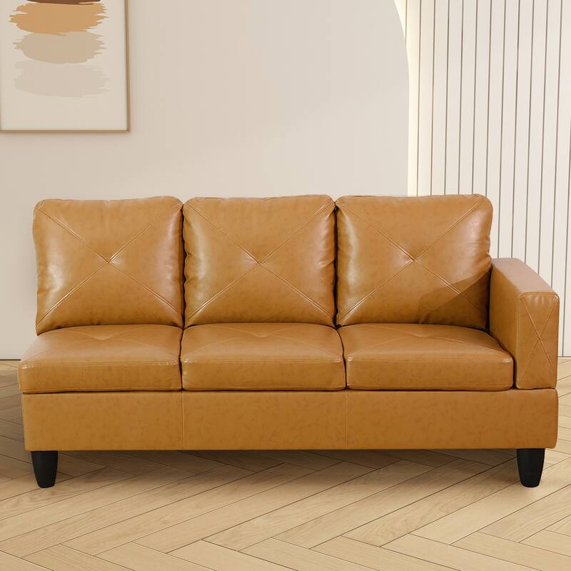 L-Shaped PU Leather Sofa & Chaise with Ottoman